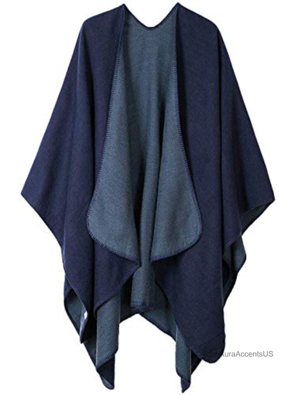 Reversible Plaid Poncho Sweater Cape Open Front Blanket Wrap